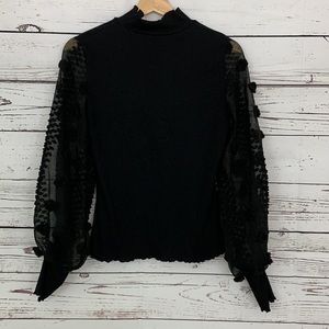 Shein L Black Top w/ Sheer Long Sleeves